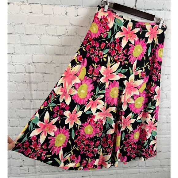 NAPA VALLEY black floral linen rayon blouse A-line beaded skirt suit 12-14 - Picture 7 of 10